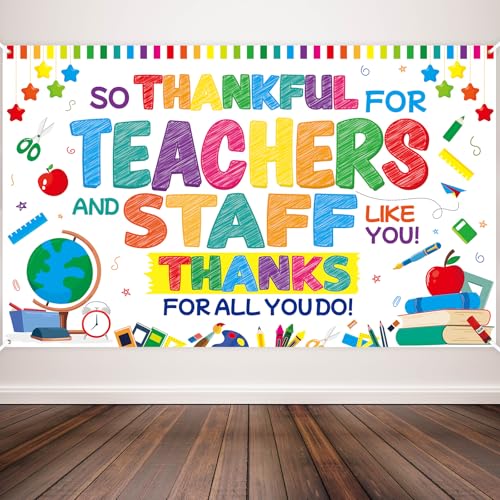 Treasure Cove Thank You Teachers Backdrop Banner Teacher Appreciation Week Photo Booth Decorations for School Classroom Photography Background Hanging Supplies