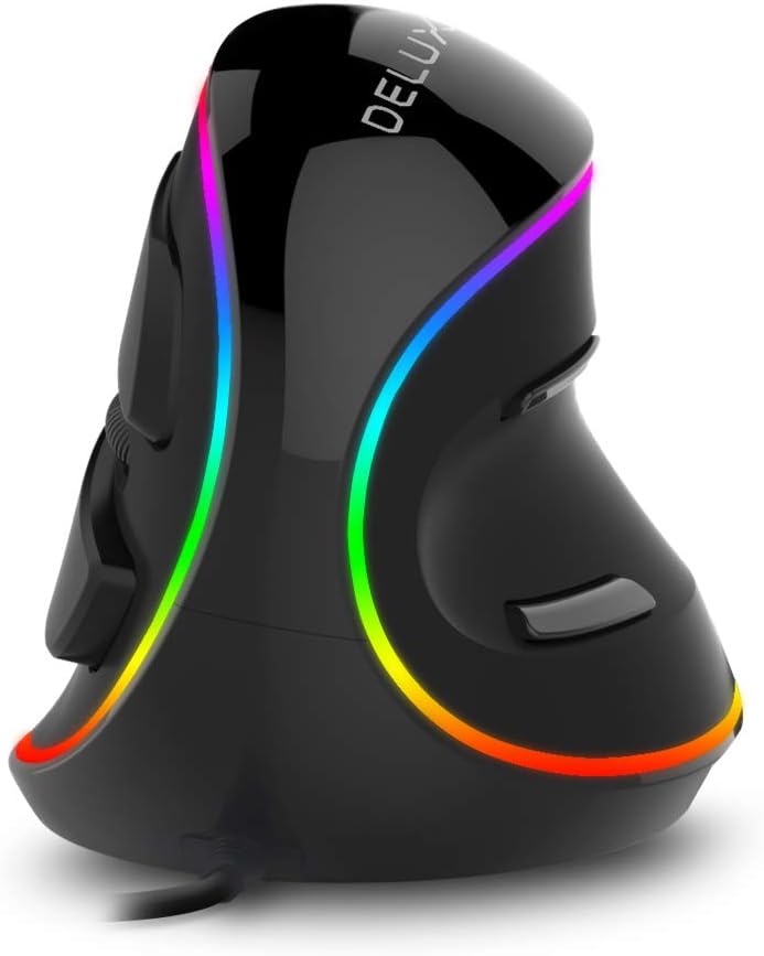 Ergonomic Mouse, Wired Large RGB Vertical Mouse with 6 Buttons, Removable Wrist Rest, 4000DPI and On-Board Software Reduce Hand Strain, for Carpal Tunnel(M618Plus RGB-Black)