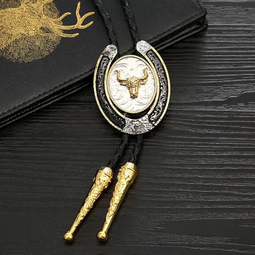 Image of HUABOLA CALYN Bolo Tie for Men- Western Cowboy Native American Golden Horse Bolo Tie