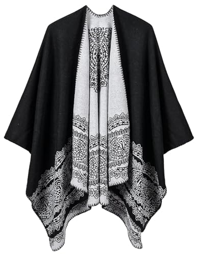 Women's Shawl Wraps Open Front Poncho Cape Oversized Sweater...