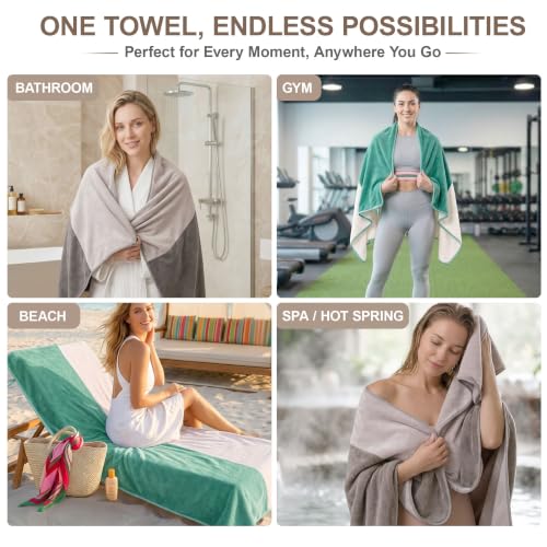 Image of Story@Home 500 GSM Microfiber Towels for Bath Large Size | Towel Set of 2 |Super Soft Color Blocked Bath Towels | 70 x 140 cm | Grey & Mint Green | Skin & Hair Friendly Bath Towels for Men, Women