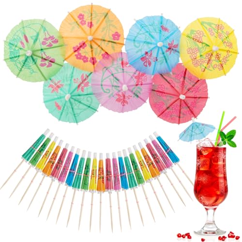 Cocktail Umbrellas - 50PACK Drink Umbrellas for Drinks, Paper Mini Umbrella for Drinks Hawaiian Cupcake Toppers Cocktail Garnishes Colorful Paper Toothpicks for Party Decorations