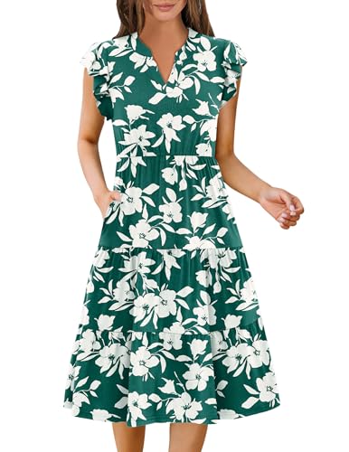 Image of ZEAGOO Womens Summer Casual Dresses Ruffle Sleeve V Neck Midi Dress Flowy Tiered Dress with Pockets Boho Sundresses
