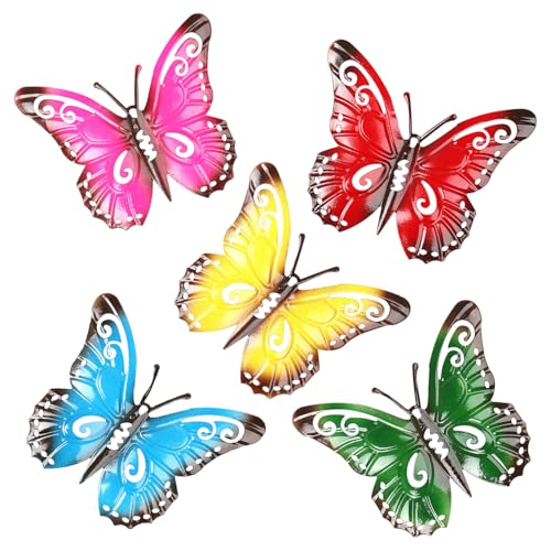 SYEYCW 5 Pièces Papillon Decoration Exterieur Jardin, Décoration Murale Papillons en Métal, Decoration Murale Jardin, pour Décor de Salon, Chambre, Balcon,...