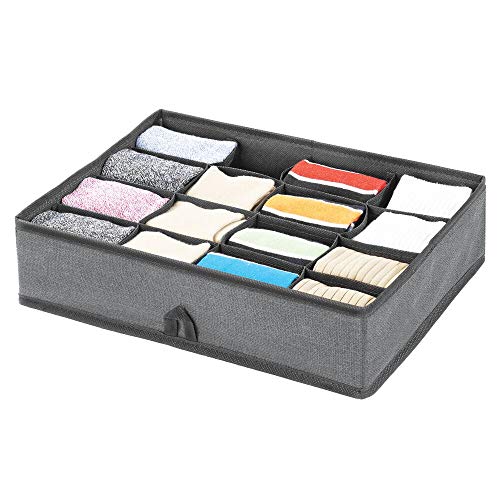 mDesign Organizador de cajones – Cajas organizadoras con 16 compartimentos para el almacenaje de ropa – Separador de cajones para calcetines, ropa interior, mallas o joyas – gris pizarra/negro