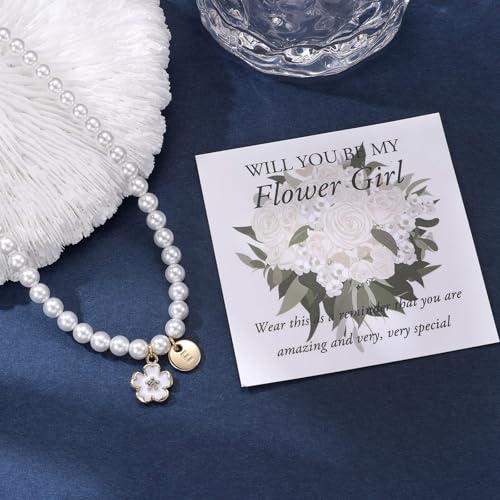 Flower Girl Gift Pearl Necklace - Personalized Faux Pearl Initial Necklace (A-Z) Flower Girls Proposal Gifts3