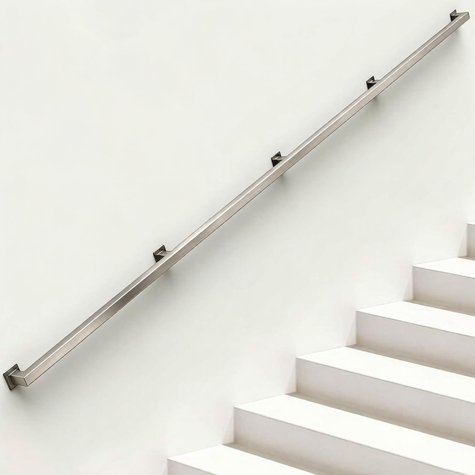 Silver Handrails for Stairs, Wall Mount Banister Hand Rails Modern Industrial Stair Railing 440LBs Load, Non-Slip Grab Handle for Loft Porch Garage and Patio(14ft/420cm)