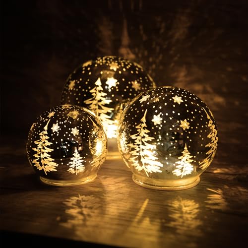 LED Deko Kugel Winterlandschaft im 3er Set - Ø 10 bis 15 cm -...