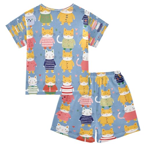 Cat Kids Pjs Set Boys Girls Summer Short-Sleeve Sleepwear Pajamas 2PCS2