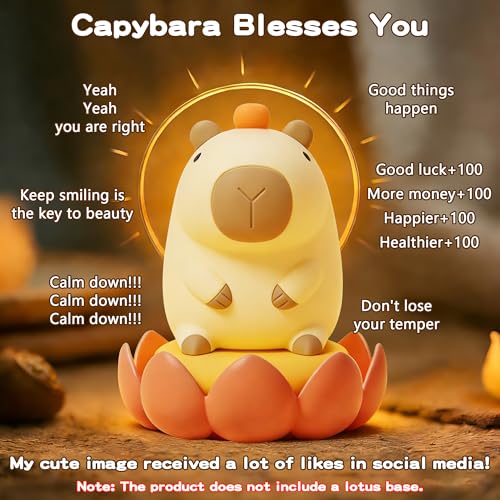 Image of FAMIDUO Capybara Night Light,Cute Tangerine LED Squishy Novelty Animal Night Lamp,Dimmable Soft Silicone Nursery Nightlight for Kids, Rechargeable Bedroom Touch Lamp, Dorm Decor, Baby Boys Girls Gift