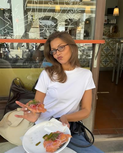 Image of GUVIVI Retro Oval Sunglasses for Women Chic Cat Eye 90s Sunnies Lightweight Narrow Shades Trendy UV protection Sun Glasses