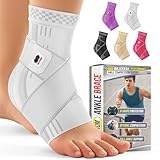 Ankle Brace for Women, Men, Plantar Fasciitis Relief, Achilles Tendonitis Brace for Sprained Foot, Ankle Compression Sleeve with Strap White L