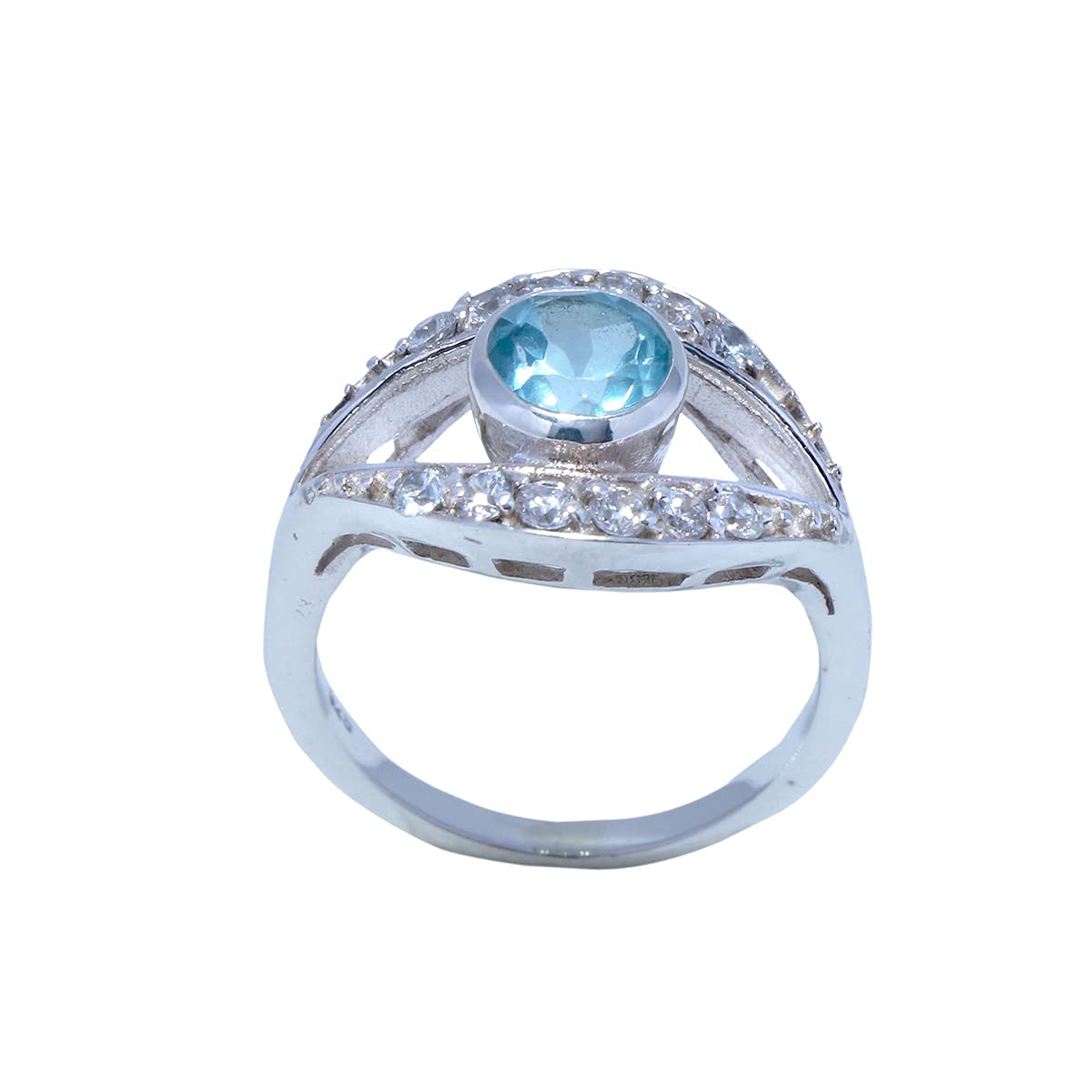 Gute Edelsteine ​​runde Form facettierter himmelblauer Topas Sterling Silberringe - liefern Vml Schmuck feine Verkaufsartikel Geschenk für Muttertag Namensring SR-BTOCZ-FC-1124-50de