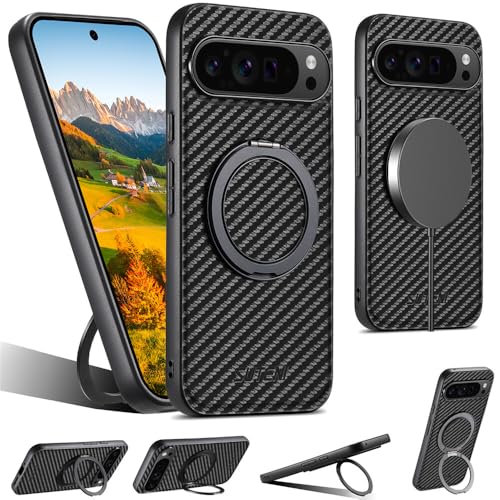 Coque silicone Pixel 10 Pro étui rigide noir look fibre de carbone avec anneau