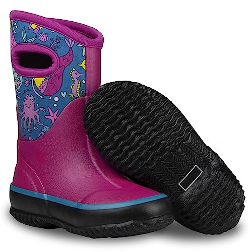 LONECONE Mud Boots for Boys and Girls - Kid-Friendly Insulating All-Weather Warm Neoprene Boots for Snow Rain and Muck Easy-On Play-Proof Non-Slip Durable - Boot-iful Mermaids 8 Toddler