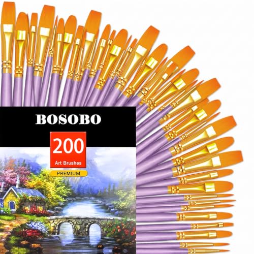 Image of BOSOBO Assorted Nylon Acrylic Artist Paint Brushes Set,Purple,200 Pcs