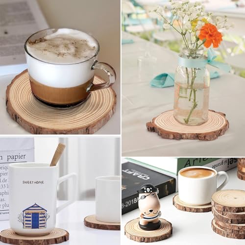 BIBRADAA 32Pcs Natural Wood Slices for Centerpieces 3.1\"-3.5\",Unfinished Wood Rounds with Pre-drilled Hole and Feet Twine String,Wood Cookies for DIY Christmas Ornaments Party Wedding. - Thumbnail 6