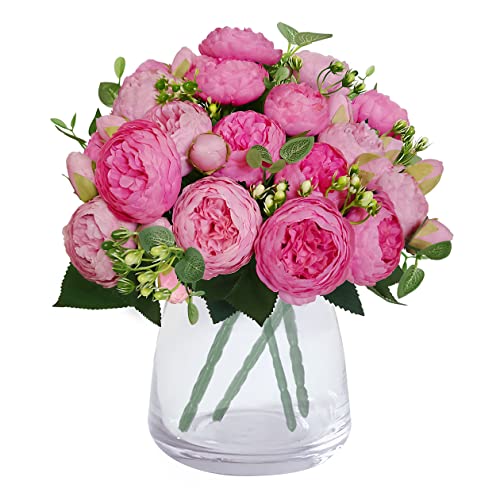 Wcro Artificial Flowers 4 Pcs Peonies Bouquets 20 Heads Silk Peonies Fake Flowers for Home Window Wedding Party Decoration(Rose Red&Pink)