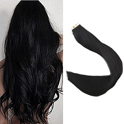 [Promotion]Full Shine 24" Double Sided Tape for Skin Weft Hair Extensions 20Pcs 50 Gram Color #1 Jet Balck Seamless in Remy Human Hair Extension