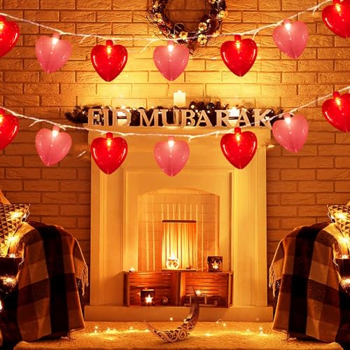Abeja Heart String Lights, 8.5Ft Valentine's Day Heart String Lights with 10 Red/Pink Hearts, Romantic Love Heart Lights for Valentine's Day, Mother's Day, Party Decor, Wedding, Holiday Decorations