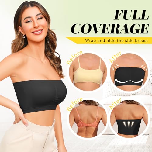 Strapless Wireless Bras for Women Bandeau Bra Seamless Comfort Wirefree Padded Tube Top Bra2