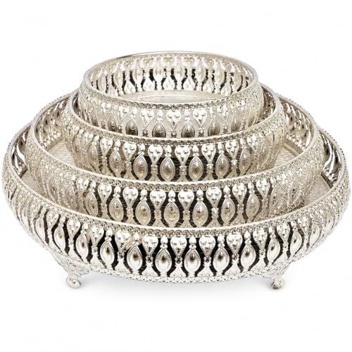 Durga Puja: Traditional vs Contemporary Decor 100 Decorative German Silver Tray Set of 4 Sets Designer Set Trays I ...