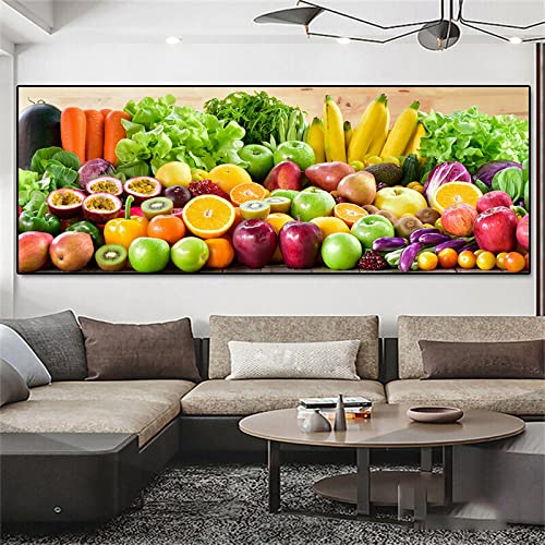 Mur art affiches vertes de cuisine : peinture alimentaire sur toile 30x90cm