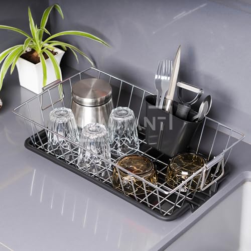 Image of RADIANT Basket Drainer & Dish Drainer Basket for Kitchen /Utensil Stand for Kitchen /Dish Drying Rack with Drainer /Bartan Stand /Dish Rack (17 x 9 Inches - Black)