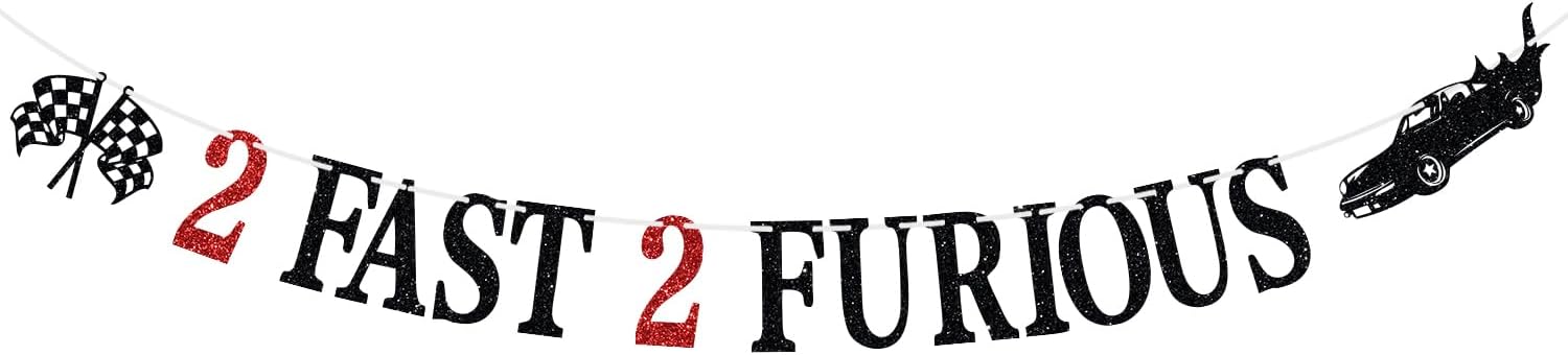 2 Fast 2 Furious Banner - Race Car Theme Party Bunting Sign, Child's 2nd Birthday Decorations, Second Birthday Party Decorations Supplies