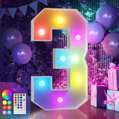 Image of Imprsv Colorful 3FT Marquee Numbers 3, 18 Colors Large Light up Numbers