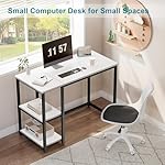 SINPAID Computer Desk 40 inches with 2-Tier Shelves Sturdy Home Office Desks with Large Storage Space Modern Gaming Desk Study Writing Laptop Table, White Desk - Image 4