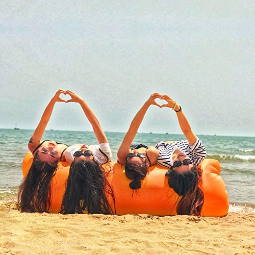 Bry Inflatable Lounger Air Chair Sofa Bed Sleeping Bag Couch for Beach Camping Lake Garden (Orange) - Thumbnail 5