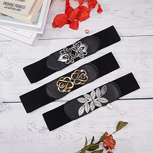 Geyoga 3 Pieces Vintage Wide Elastic Stretch Waist Belt Retro Cinch Buckle Belt Dress Belt For Women Girls Daily Collocation #TOP3