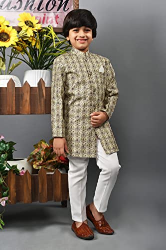 Image of AHHAAAA Kids Ethnic Silk Blend Indo-Western Sherwani Set For Boys 492MF