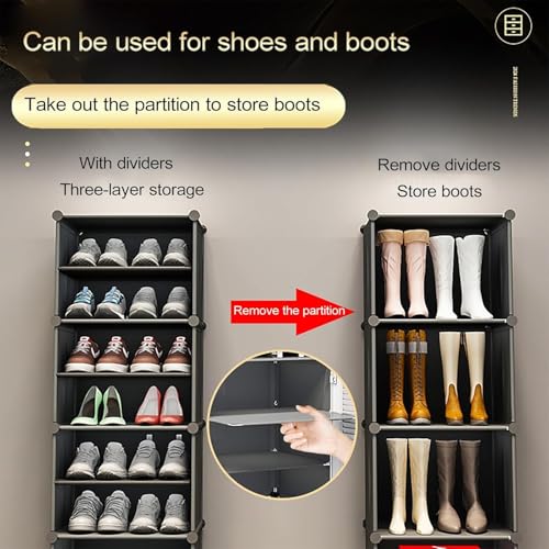 Image of Sunderlook Shoe Rack Plastic for Home- Shoe Stand, Chappal Stand, Professional Multipurpose Foldable Standing Comfort Runner Shoe Rack with Door, Slipper Stand (Charcoal Grey, 16 Shelf 8 Door)