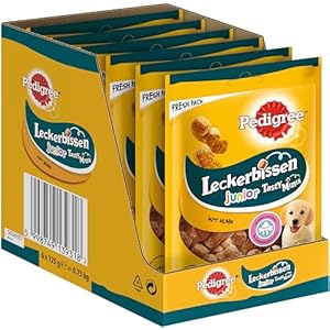 Pedigree Leckerbissen Junior – Small Dog Snacks for Puppies with Chicken – Ideal for Training or in Between – Dog Treats in Storage Pack (6 x 125 g)
