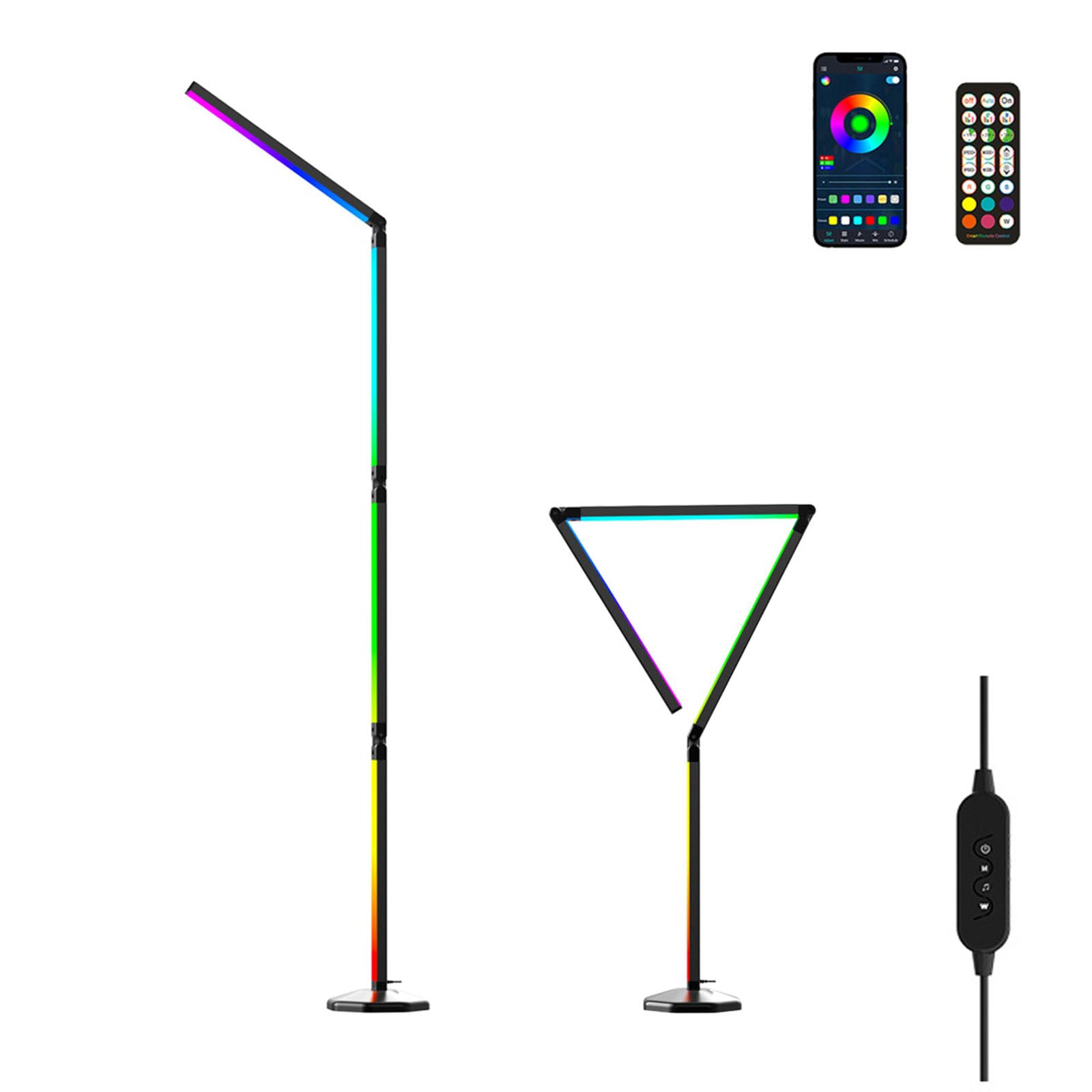 LAI HO DIY Floor Lamp Foldable, LED Smart RGB Standing Atmosphere Light,16 Million DIY Colors, Music Sync, Dimmable,for Living Room Bedroom Gaming Decor (175CM)