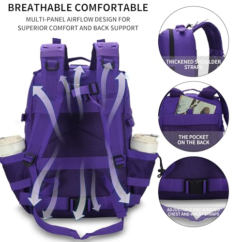 Image of Sparklekle Military Tactical Backpack 45L 3 Day Assault Pack Waterproof Molle Hiking Rucksack for Men&Women (Purple)
