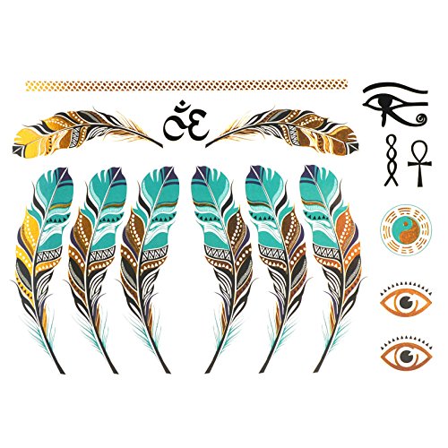 COKOHAPPY Metallic Temporary Tattoo, Feather Tai-Chi-Yin-Yang Ankh Cross Eye of Horus