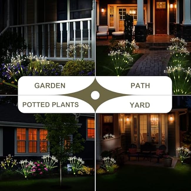 Solar Garden Lights Outdoor: Waterproof 2-Pack DIY Decorative Firework Lights with 2 Modes for Yard Patio Pathway Outside Fairy Decor - Gifts for Women Mom Mothers Day Warm White