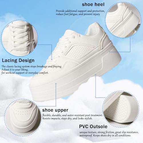 Sneakers for Women,Stylish Thick Soled Breathable White Walking Shoes, Non Slip, Lightweight, Comfortable, Soft Sole4