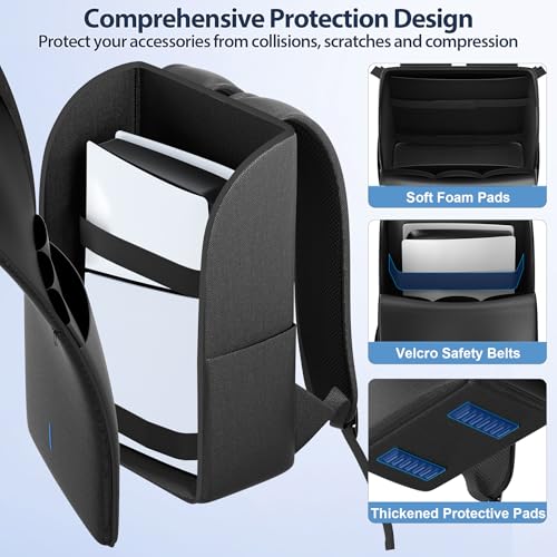Backpack for PS5/ Slim/ Pro Console, Fully Zip-Open PS5 Carrying Case Travel Bag, Large Capacity PS 5 Storage Bag for Dual Controllers,PS Portal, Laptop, Game Cards, Backpack with 3 Cable Pouch,Black by LVVIL - Image 2