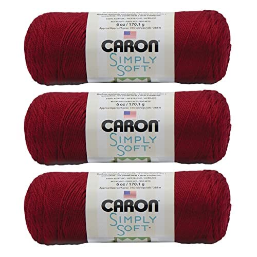 Image of Caron Simply Soft 3-Pack Yarn, 3oz, Gauge 4 Medium Worsted, 100% Acrylic - Autumn Red - Machine Wash & Dry