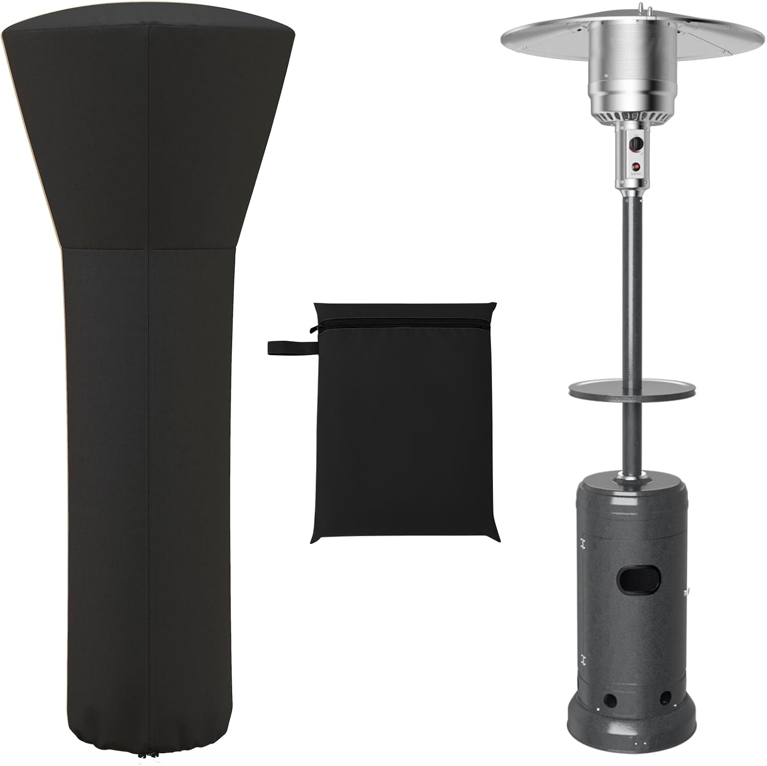 COSTWAY Patio Heater Cover, Waterproof Outdoor Heater Cover with Zipper and Storage Bag, Sun Snow Resistant Dustproof Cover for Tabletop Propane Heater Outdoor, 87"H x 34"D x 19"B, Black