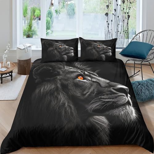 Housse de couette lion 3D impression haute définition microfibre 260x220cm - 4