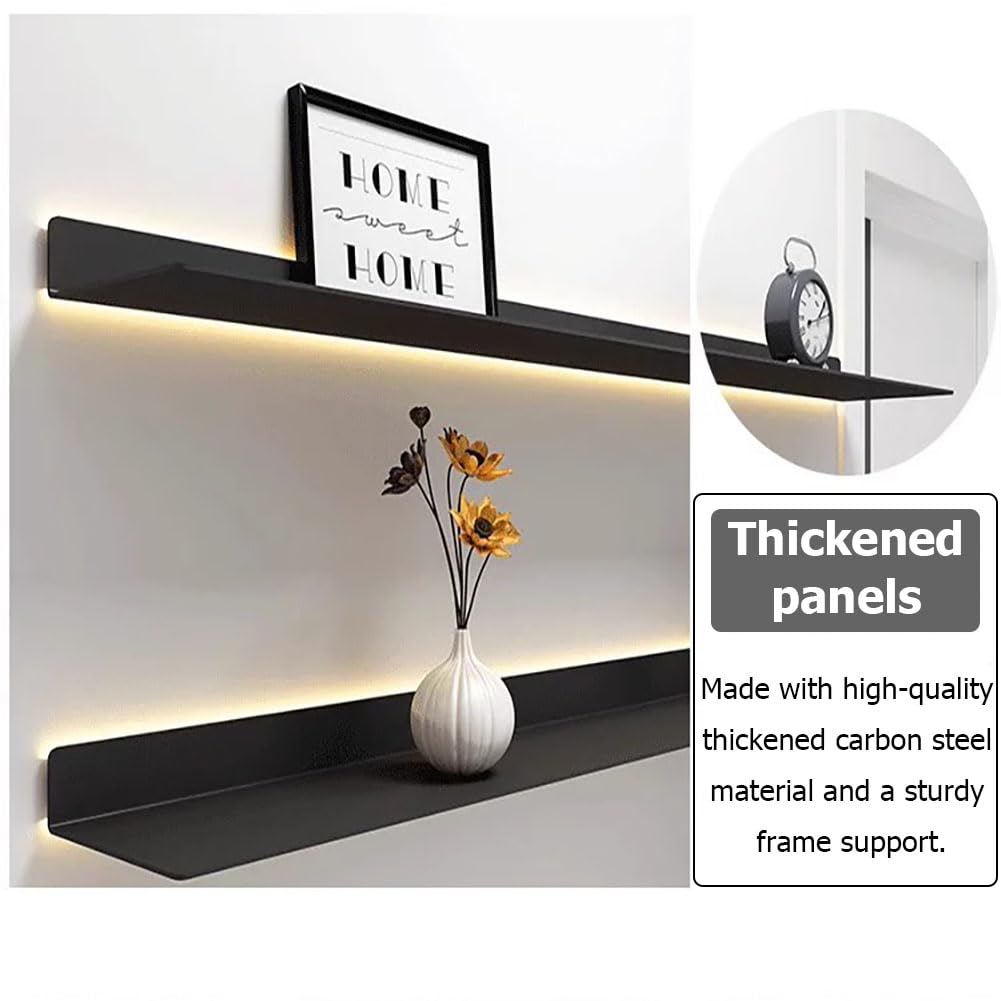 Juego De 2 Estantes Flotantes con Luces LED, Estante De Pared para Exhibición Colgante, Estantes Emisores De Luz Montados En La Pared De Metal,White 120cm