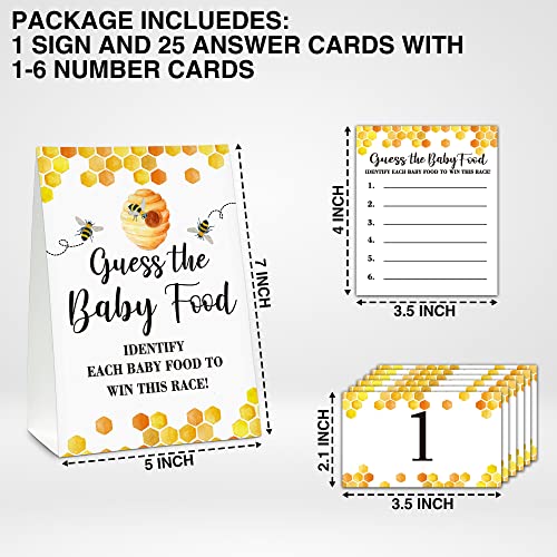 Mommy To Bee Baby Shower Game Set, Guess the Baby Food, 1 Standing Sign With 25 Answer Cards & 6 Number Cards, Honeycomb Bumble Bee Baby Shower Decor, Baby Gender Reveal Party Game(5"x7") - food-C01 - Image 3