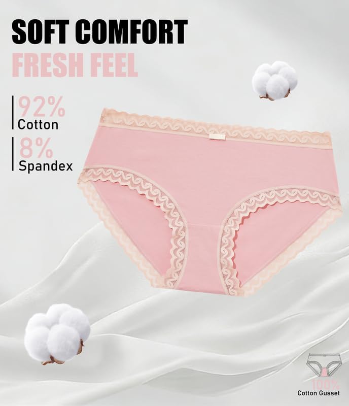 ANLIQI Cotton Underwear for Women Soft Lace Trim Hipster Panties Low Rise Bikini Undies Multipack - Image 4