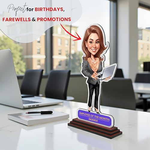 Image of SAVRI Personalized Caricature for Female Employee - Customized Picture Caricature Standee with Name| Funny & Corporate Gift for Lady Colleague, Office Friend, Staff | Birthday, Farewell & Desk Gifts