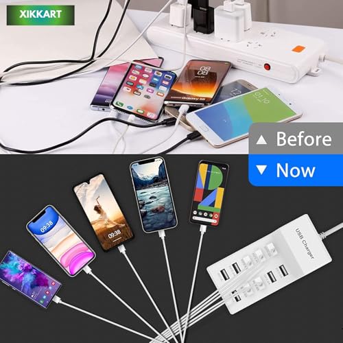 Image of USB Charger Hub, 10 Port Charging Station with Turbo Charging Auto Detect Technology Safety Guaranteed 10-Port USB Ports for Multiple Devices Smart Phone Tablet Smart Watch